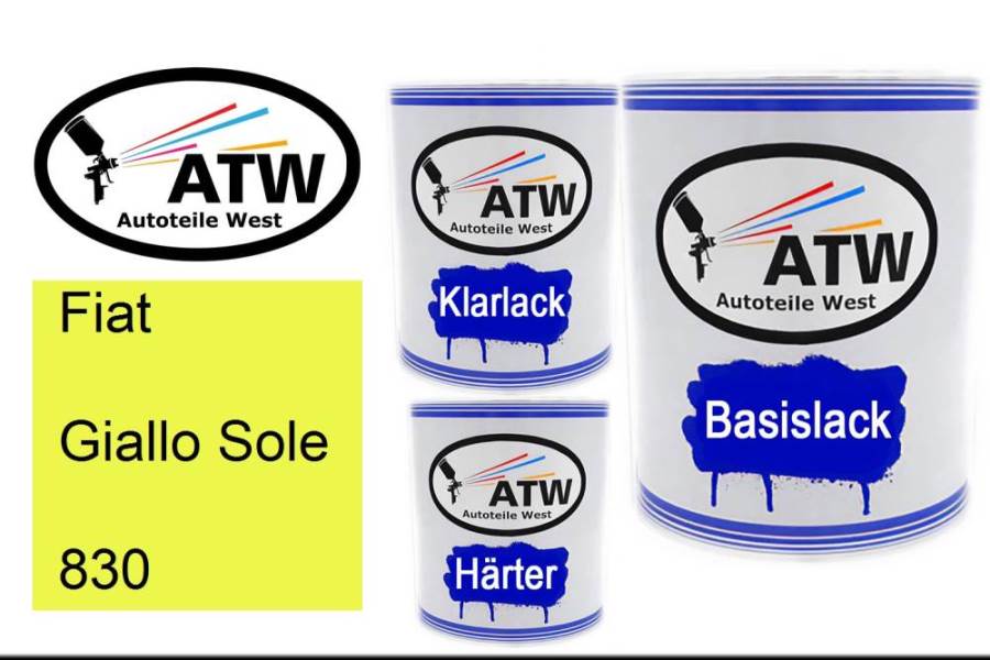 Fiat, Giallo Sole, 830: 1L Lackdose + 1L Klarlack + 500ml Härter - Set, von ATW Autoteile West.